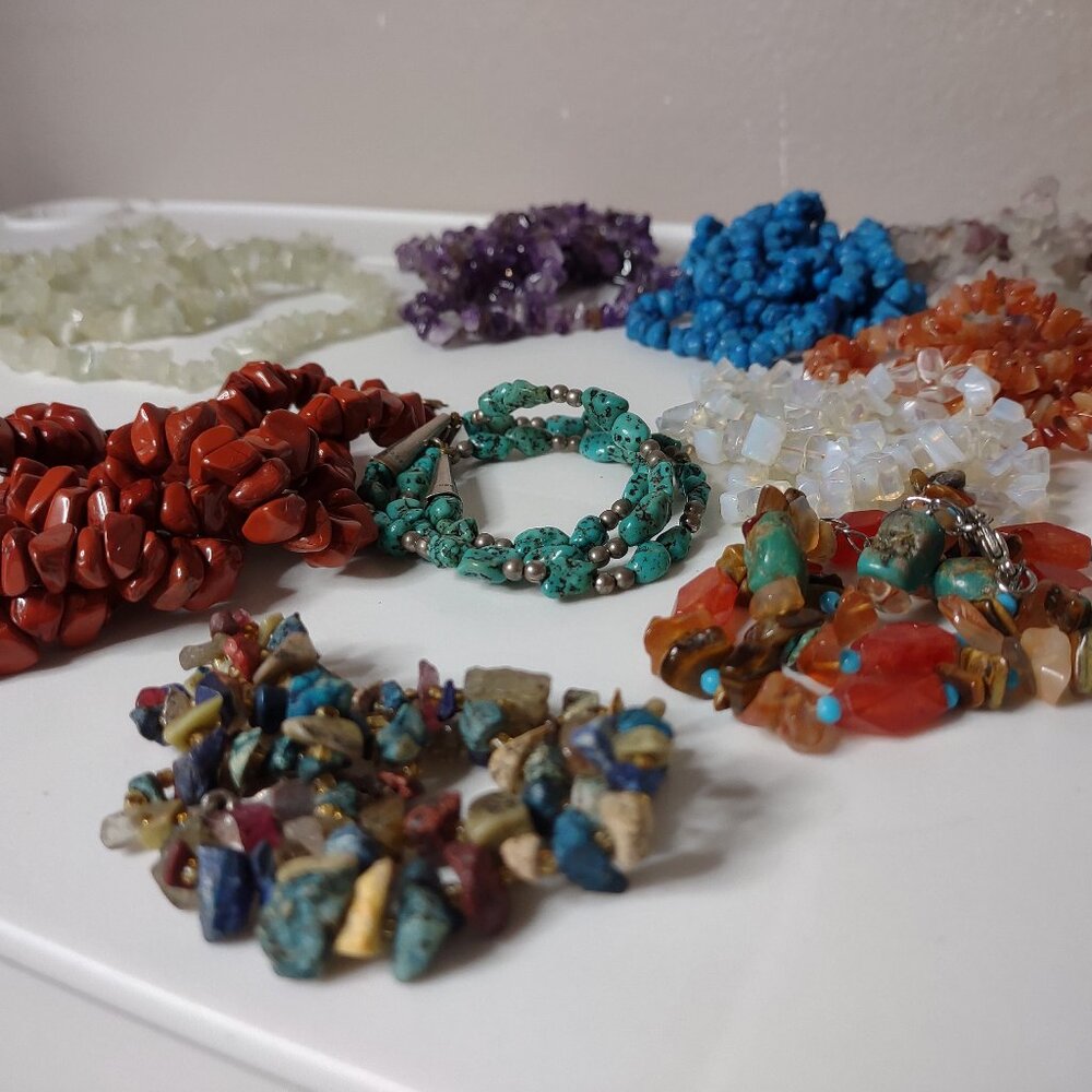 Lot Of 10 Stone Bead Necklaces Various Lengths And Colors